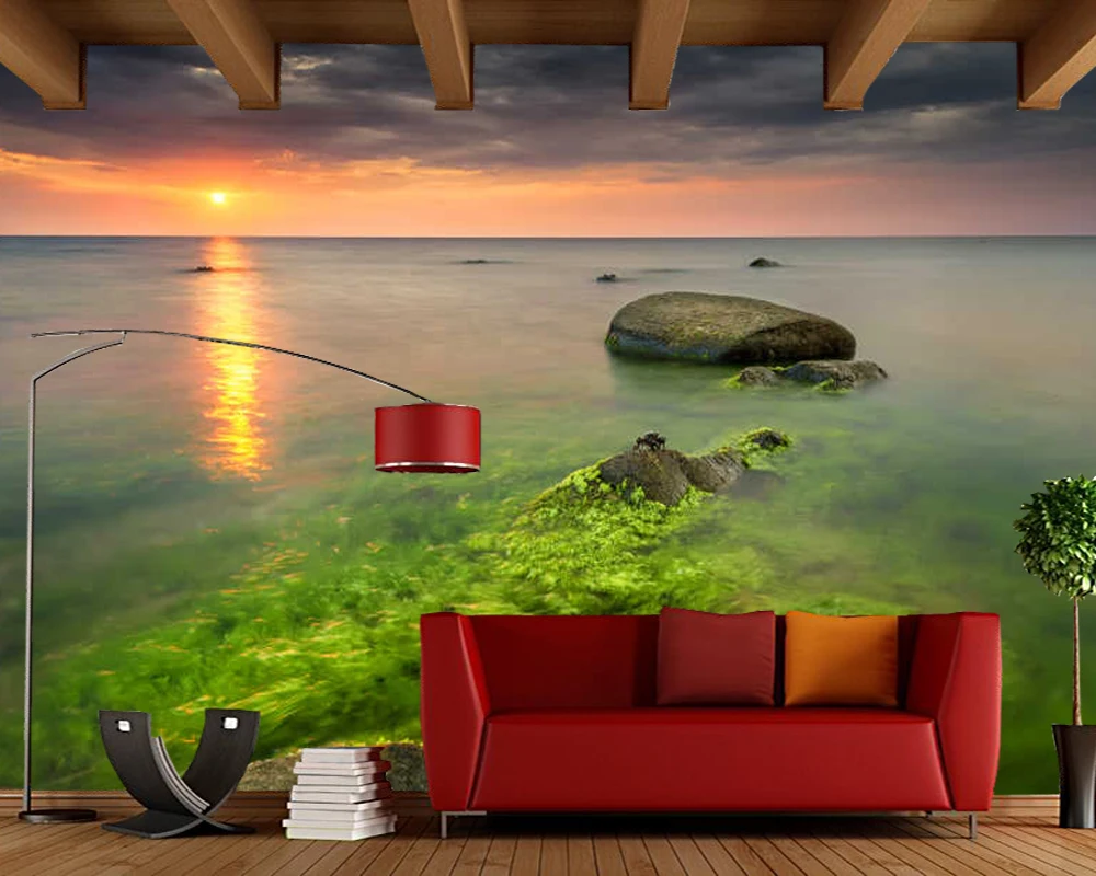 Seaside landscape at sunrise papel de parede,living room sofa TV wall bedroom wall papers home decor restaurant mural