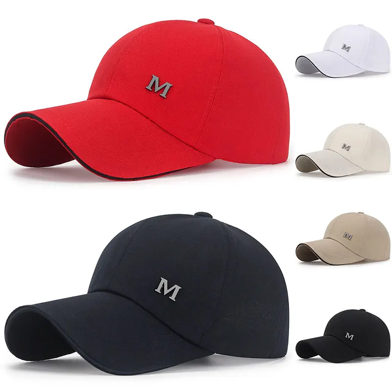 Adjustable Men\'s Sports Cap Stylish Baseball Cap M Letters Long Brim Snapback Hat Leisure Casual Breathable Sunscreen Peaked Cap