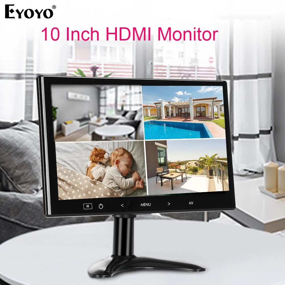 Eyoyo EM10M 10 Inch Mini TV Computer PC Monitor 1024X600 LCD Screen With HDMI VGA AV For CCTV Security Camera Car Rear View