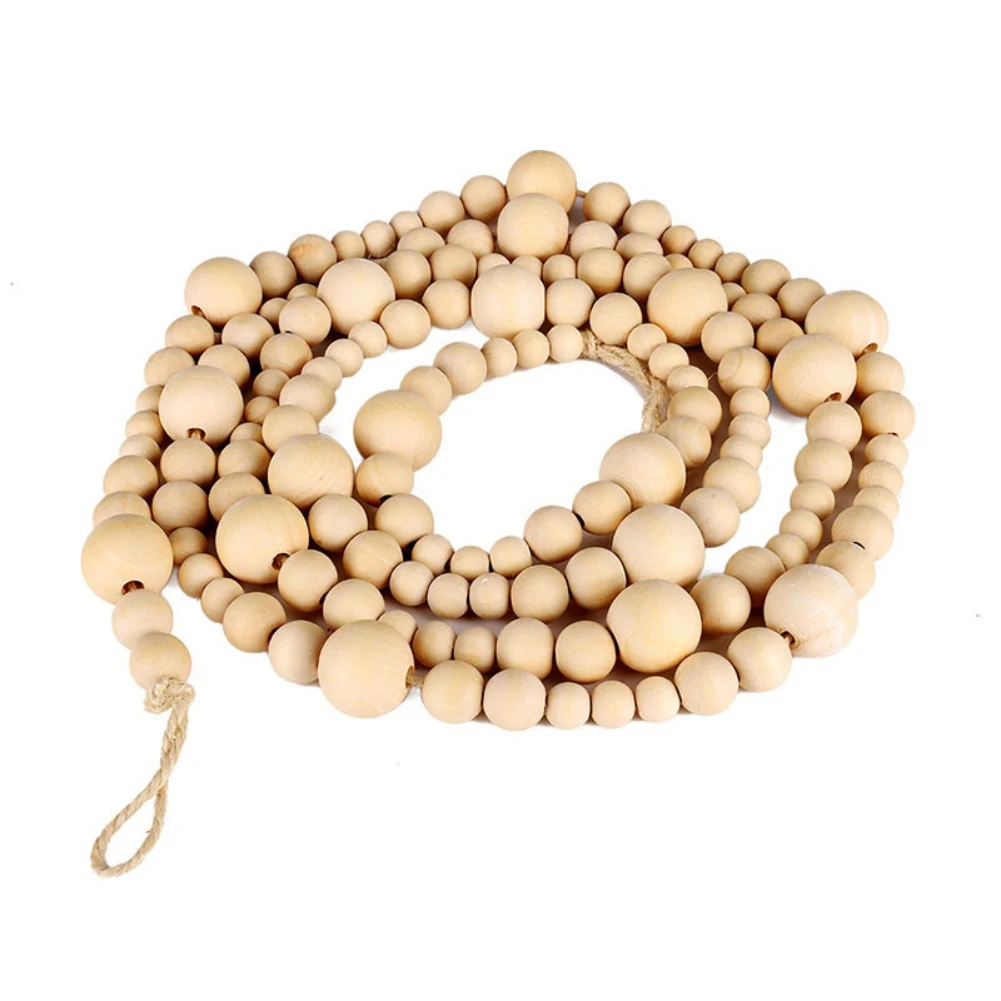 Wood Beads Garland Prayer Beads String Wall Hanging for Farmhouse Rustic Country Beads Christmas Holiday Decoration