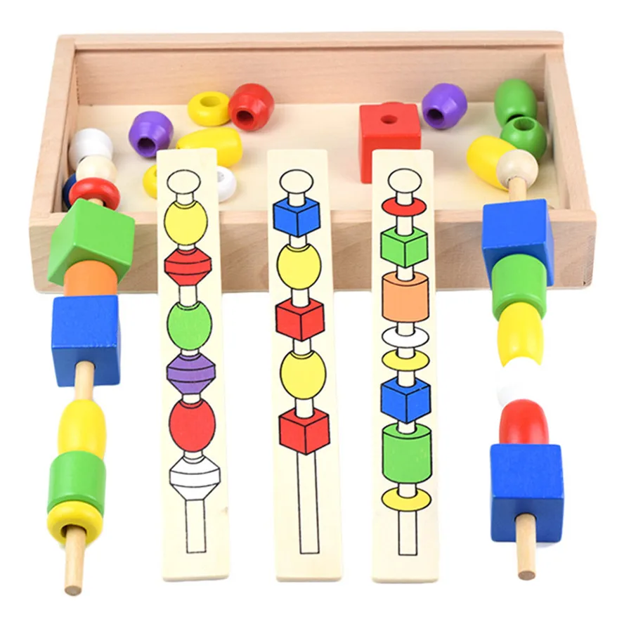 Jeu de Matériaux Montessori en Bois pour Enfant, Ensemble de Séquençage de Perles, Bâton de Forme Colorée, Nuit de Perles, Jouets Classiques