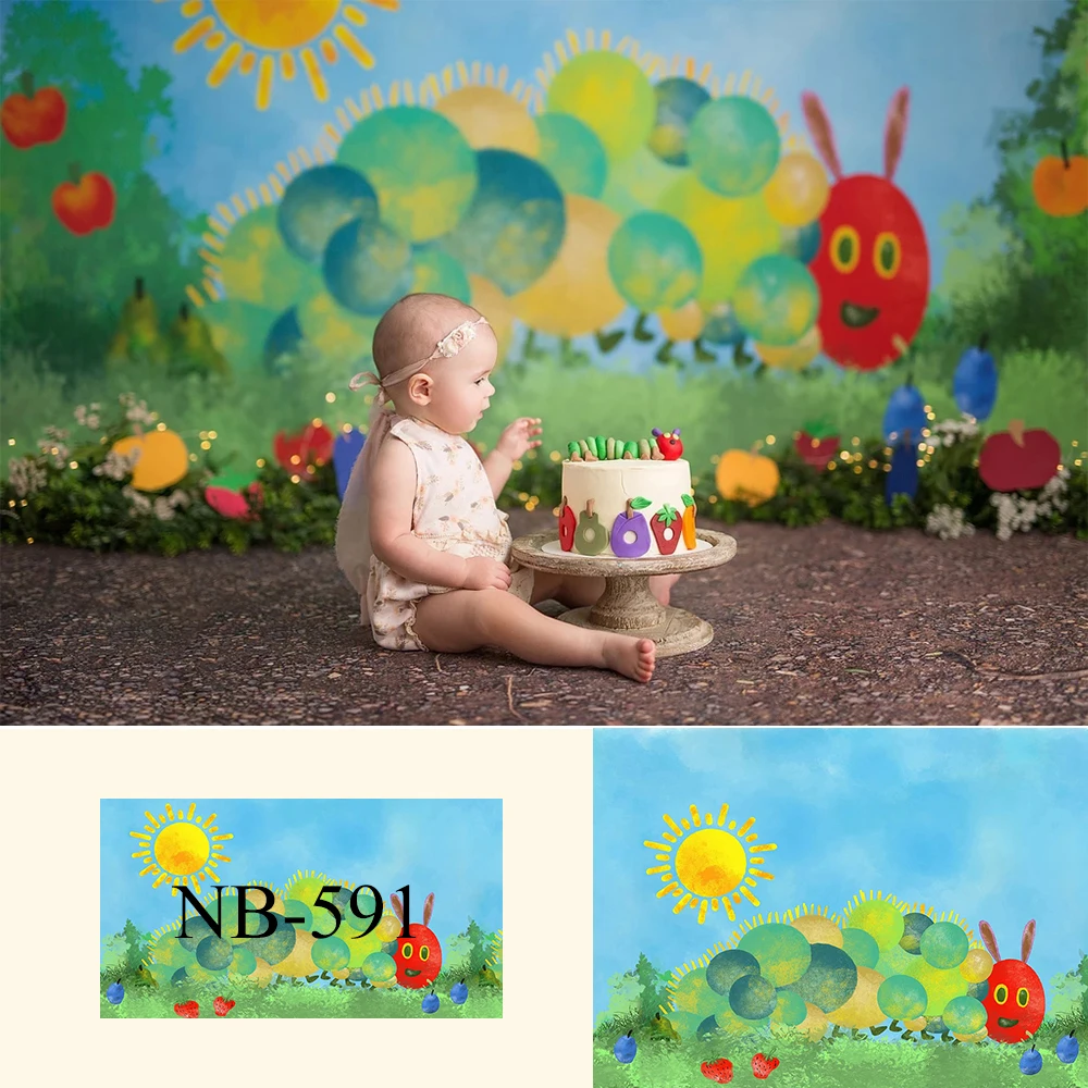 

Colorful Caterpillar Photography Backdrop Spring Landscape Background Newborn Children Portrait Photo Shoot Backdrops