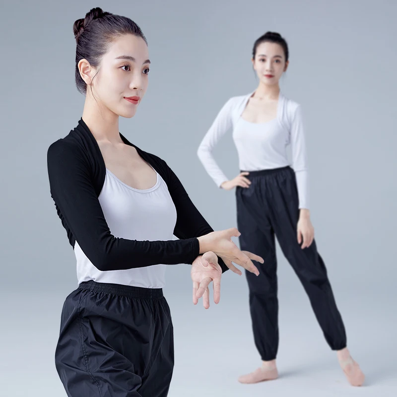 Chaleco de baile corto para mujer, Tops de Ballet para adolescentes, camisas de baile blancas y negras, disfraces de baile para adultos