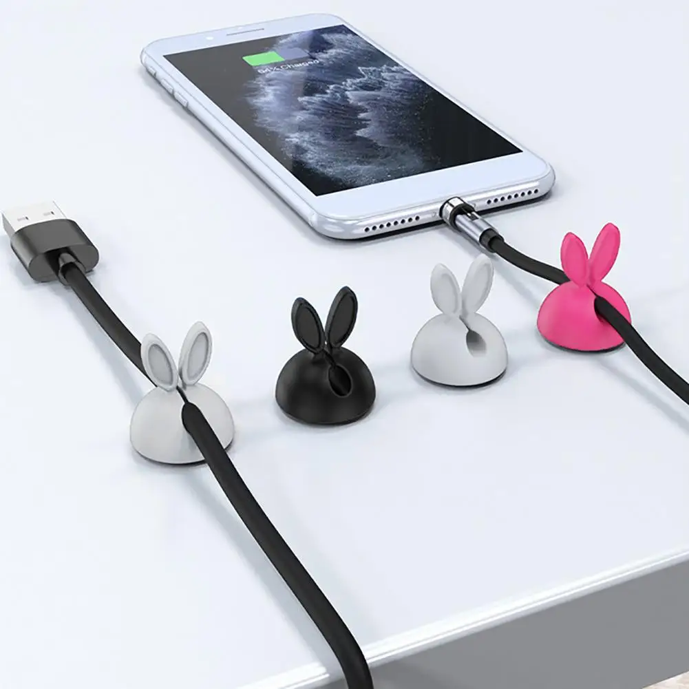 Soporte de Cable de silicona sin perforaciones, Clip de gestión de cables de oreja de conejo, autoadhesivo, organizador de cables, 3 unids/set por juego