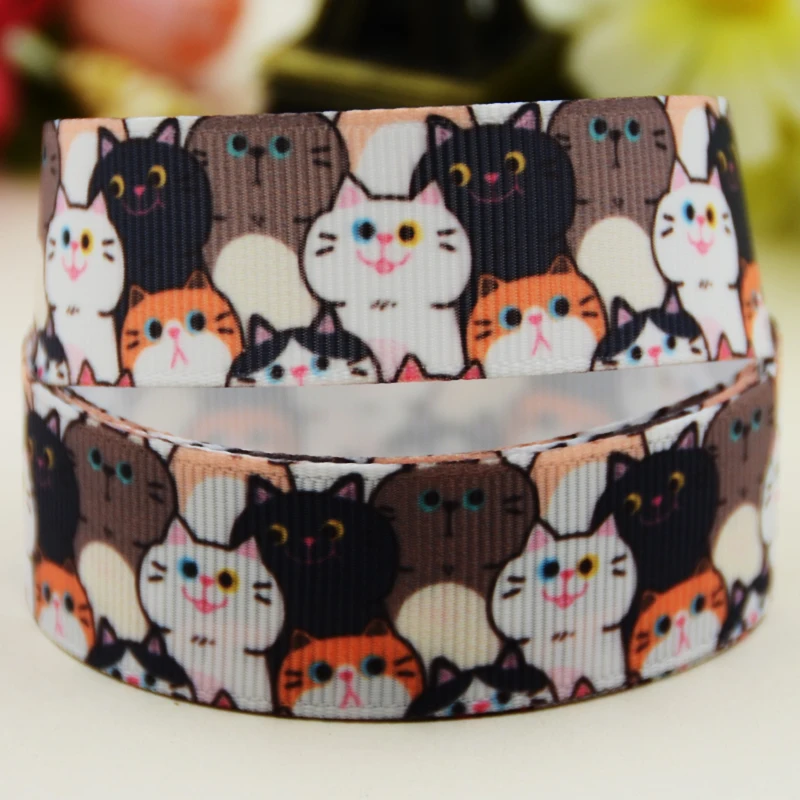 22mm 25mm 38mm 75mm Cat cartoon printed Grosgrain Ribbon party decoration 10 Yards satin ribbons