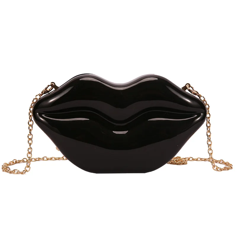 Women Gold Lips Clutch Bag High Quality Ladies Acrylic Chain Shoulder Bag Bolsa Evening Bag Lips Shape Purse