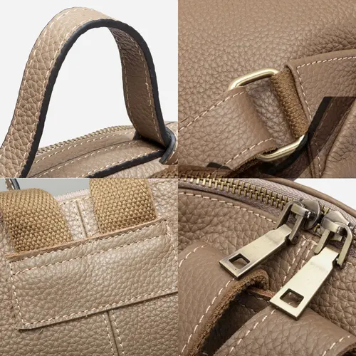 Zency 여성용 세련된 클래식 배낭 카키, 정품 가죽 배낭, 주머니가 넓은 지갑, A4 아이패드 9.7 인치 배낭에 적합 