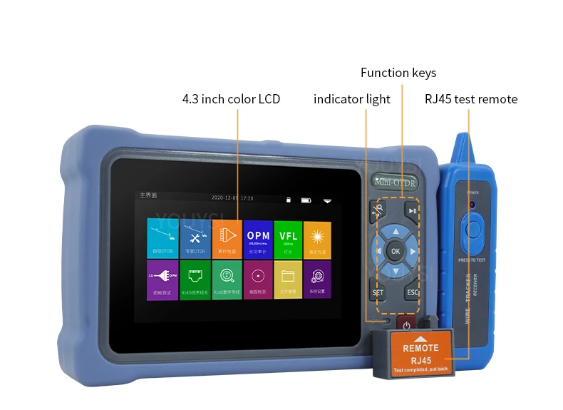 Imagem -04 - Mini Otdr 1310 1550nm 26 24db Fibra Óptica Reflectômetro Touch Screen Vfl Ols Opm Evento Mapa Ethernet Cabo Tester