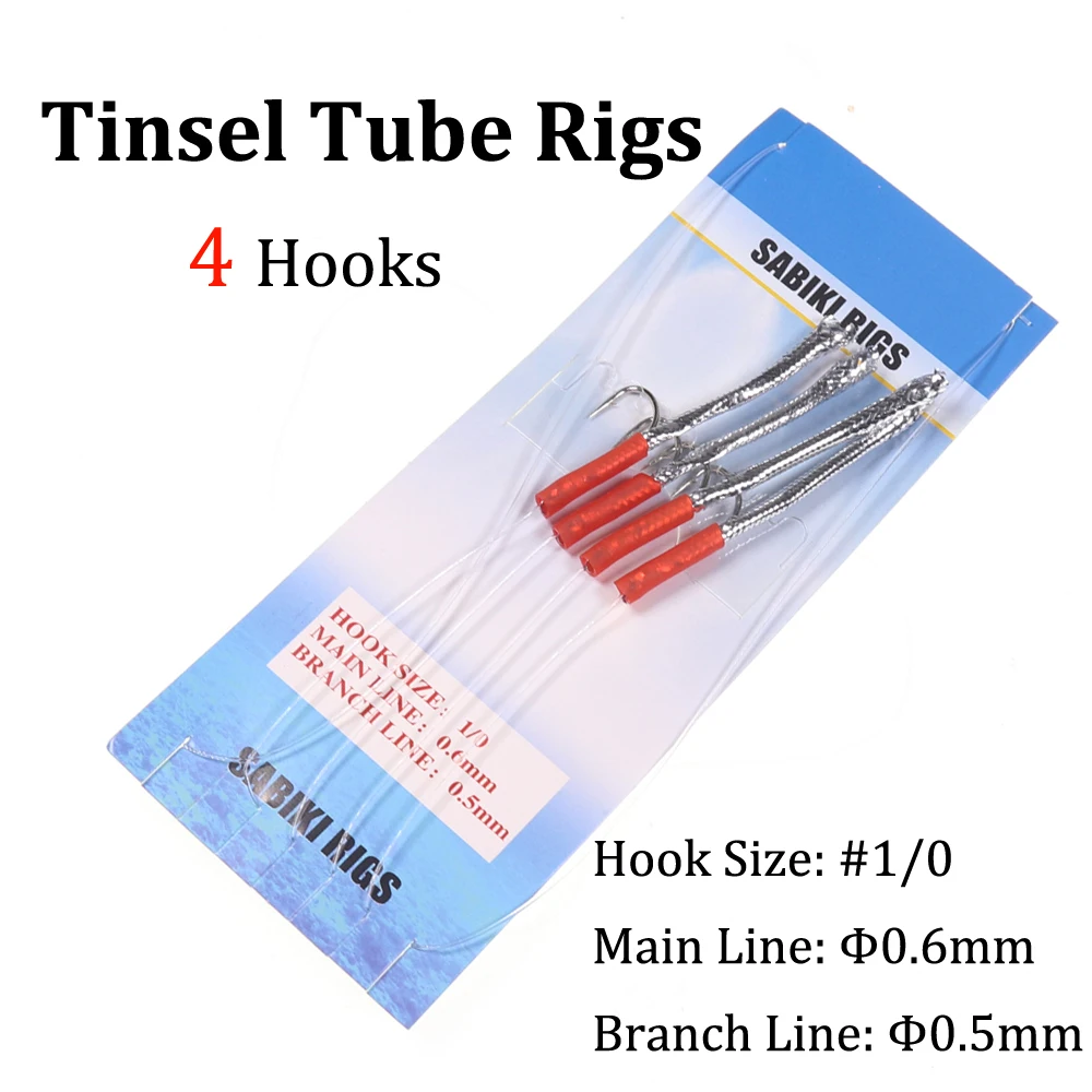 10 Bags/lot #1/0 Sea Fishing Sabiki Rigs Feather Head/ Tinsel Tube/Flash Skin High Carbon Steel Jigging Hook Lure For Herring