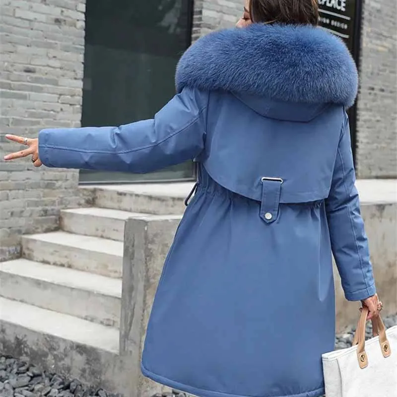 2022 New Winter Parka Women Padded Jacket Velvet Liner Thick Warm Coat Loose Big Fur Collar Hooded Outwear 6XL Casaco Feminino