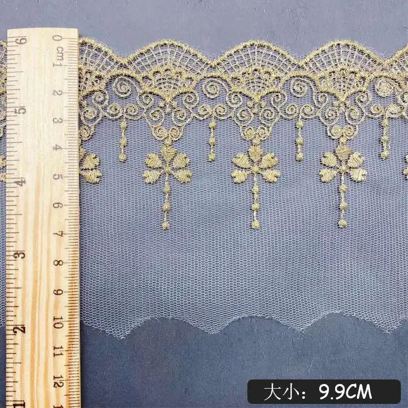 5Yards 9.9cm Soft Ivory Mesh Gold Thread Polyester Fabric Venise Lace Trim Embroidery Sewing Crafts Doll Material Lace Edge