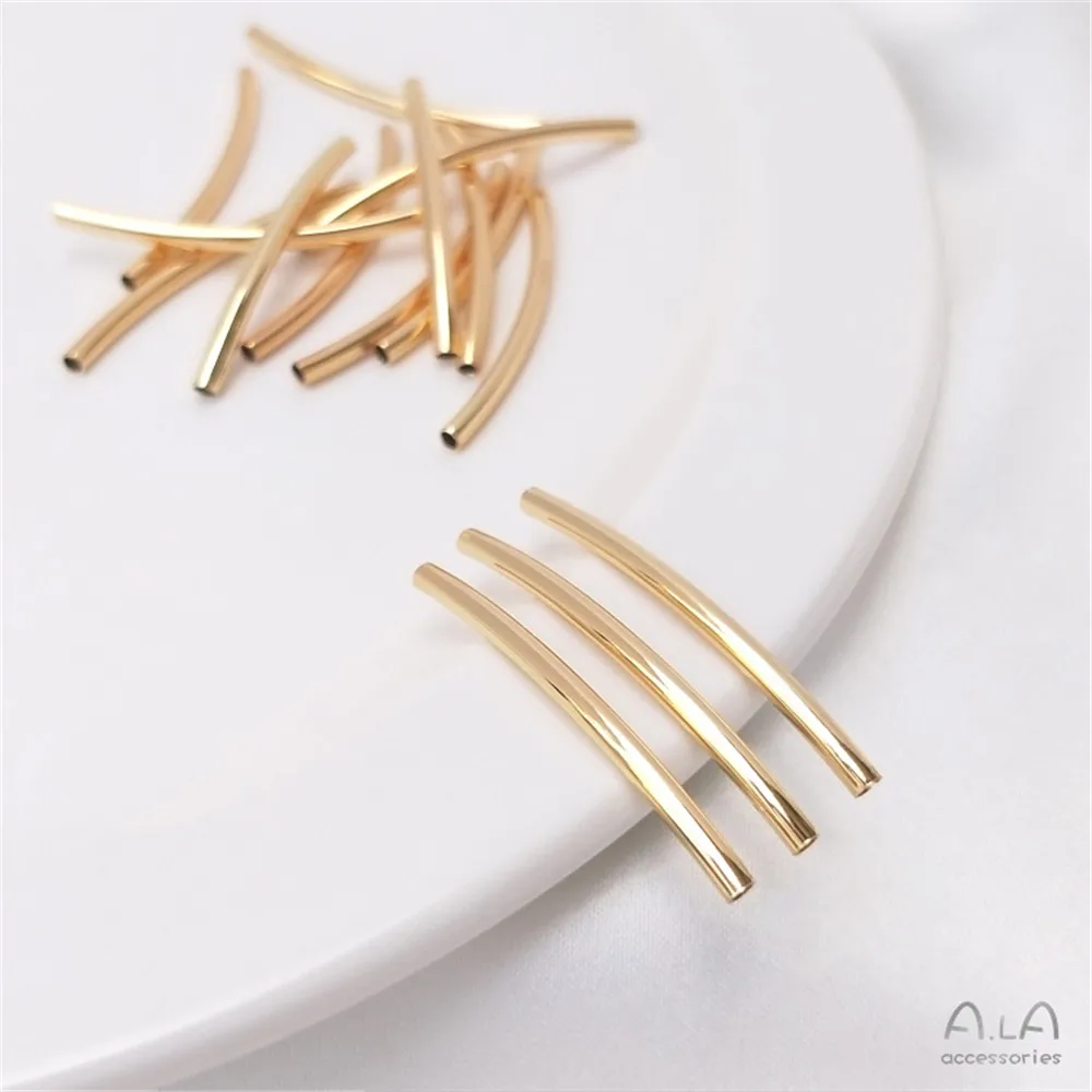 

14K Gold Plated Smooth curved pipe bright long round pipe head accessories DIY bracelet accessories material