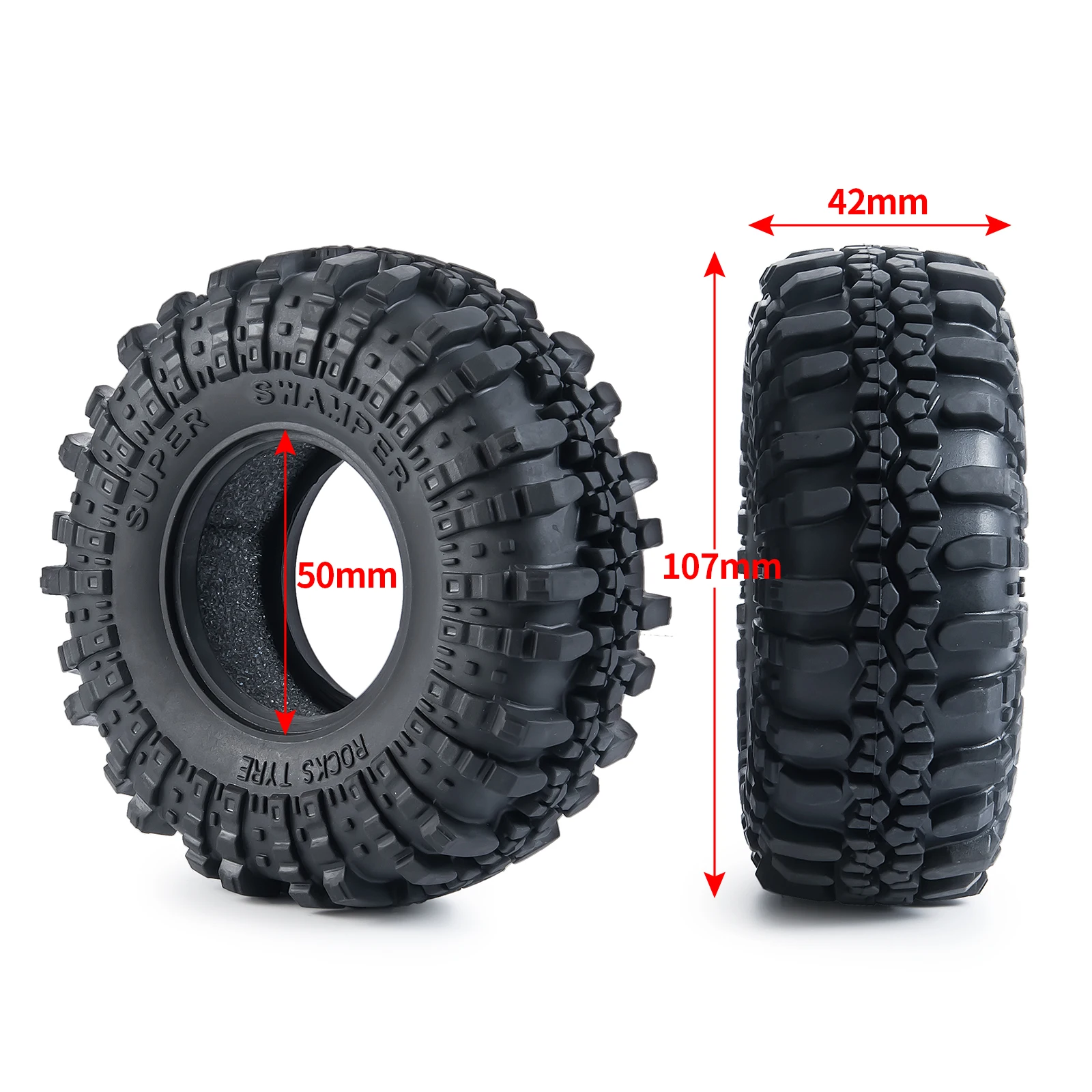 YEAHRUN 1.9/2.2 inch Beadlock Wheel Rim Rubber Tires 107/137mm OD for Axial SCX10 Wraith TRX-4 1/10 RC Crawler Car Parts
