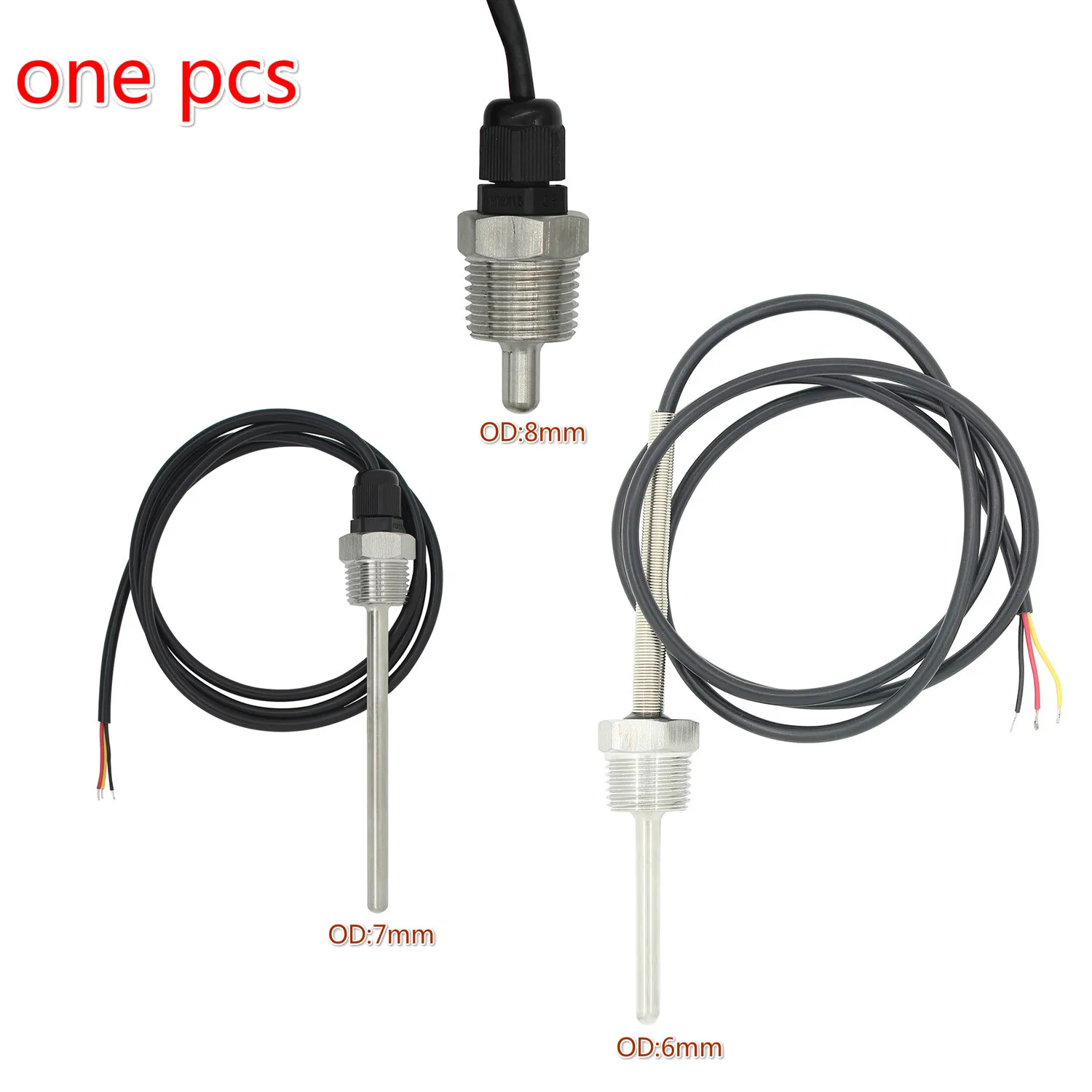 

DS18B20 Digital Temperature Sensor G1/2" Thread Probe DIA=6 7 8mm 1m 3-core Wire SUS304 Stainless Steel Shell ds18b20 L30-500mm