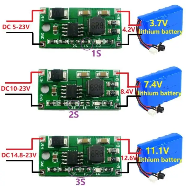 

DYKB 1S 2S 3S cell Buck DC 5V-23V 6V 9V 12V 15V 19V to 4.2V 8.4V 12.6V 18650 Li-Ion Lipo Lithium Battery Charger Module 3.7V