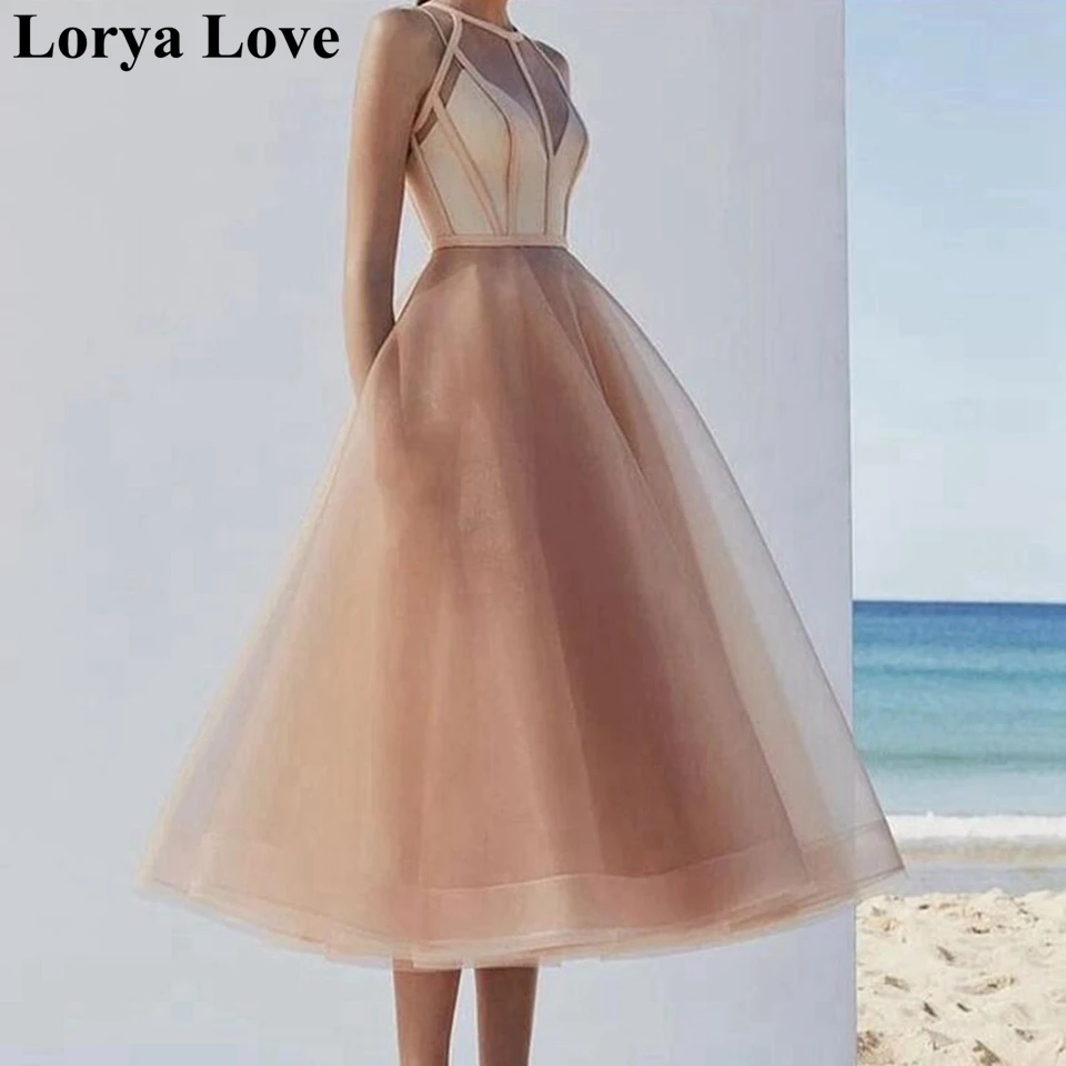 Tulle Maxi abiti da ballo corti 2024 donne festa formale notte tè-lunghezza abiti rosa abiti di Gala senza maniche eleganti abiti da sera