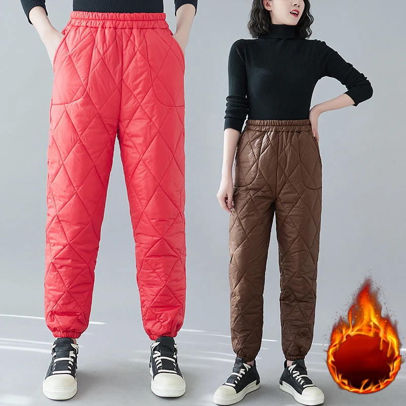 Women Pants Thicken Fleece Lightweight High Waist Keep Warm Winter  Fashion Elelagnt Casual Outdoor Camping Snow Argyle Trousers