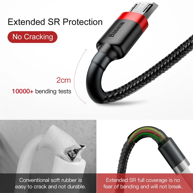 Baseus Micro Fast Charging USB Cable For Xiaomi Redmi Reversible 0.5M 1M 2M 3M Micro USB Charger Data Cable For Samsung Phones