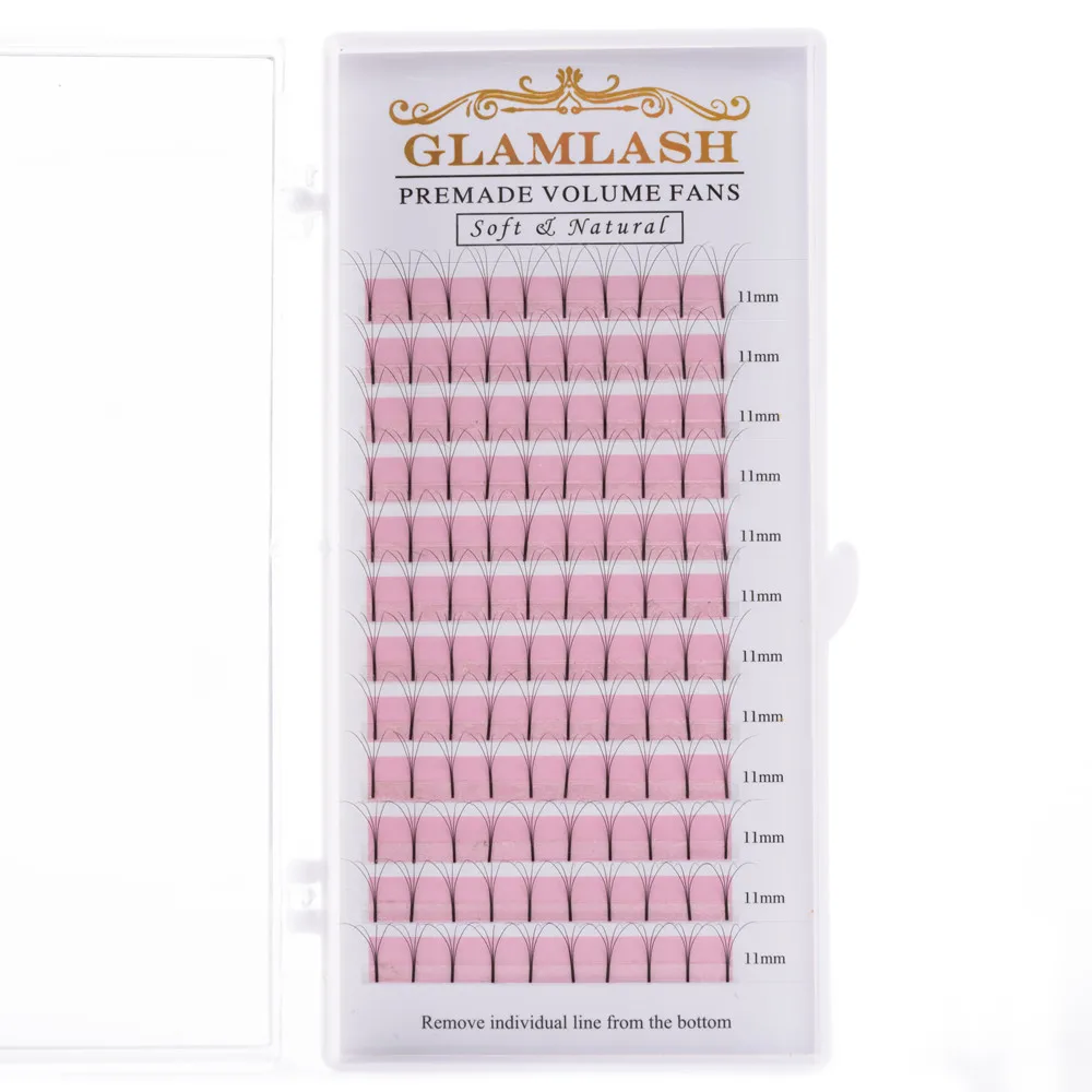 GLAMLASH 12 Lines Premade Long Stem Volume Eyelash Extensions wide fans 2d3d4d5d6d Lashes Faux Mink