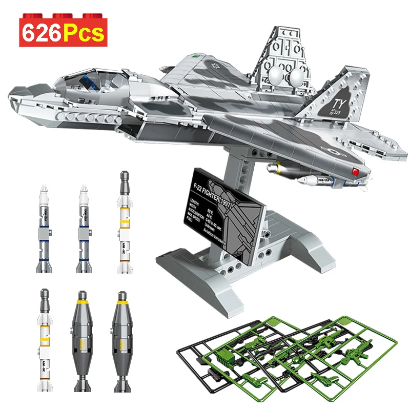 

Military F22 Raptor J16 Fighter Aircraft Model Building Blocks Su47 Airplane Weapons With Missile Display Base Educat Toys Gift