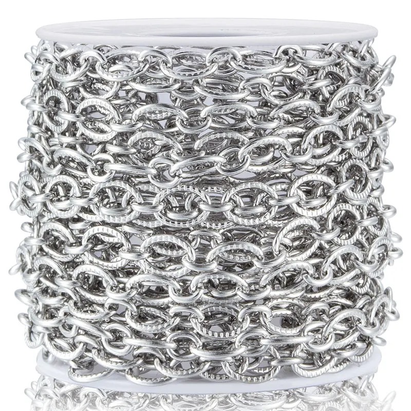1 Meter Width 5.5mm Stainless Steel Flat Oval Textured Chain Pendant For DIY Jewelry Making Accessories Necklace Bracelet Crafts