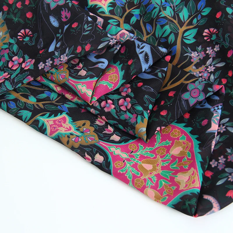 Spring and Summer Animal Fortune Tree Polyester Chiffon Satin Clothing Fabric For Dress Shirt Sewing DIY Material By The Yard