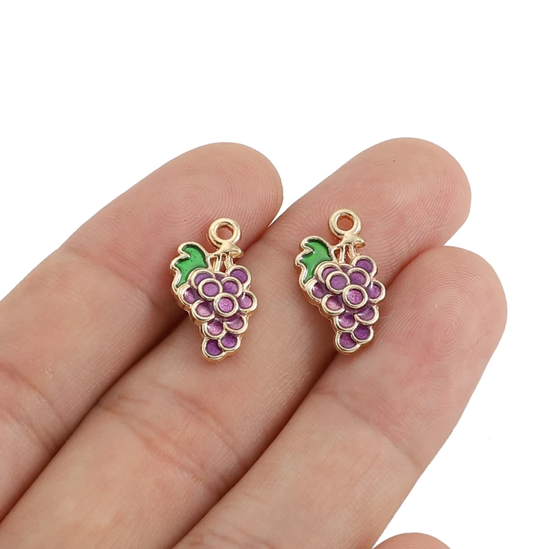20Pcs Drop Oil Purple Grape Enamel Charms Cute Fruit Pendants For DIY Jewelry Making Bracelet Handmade Accessories