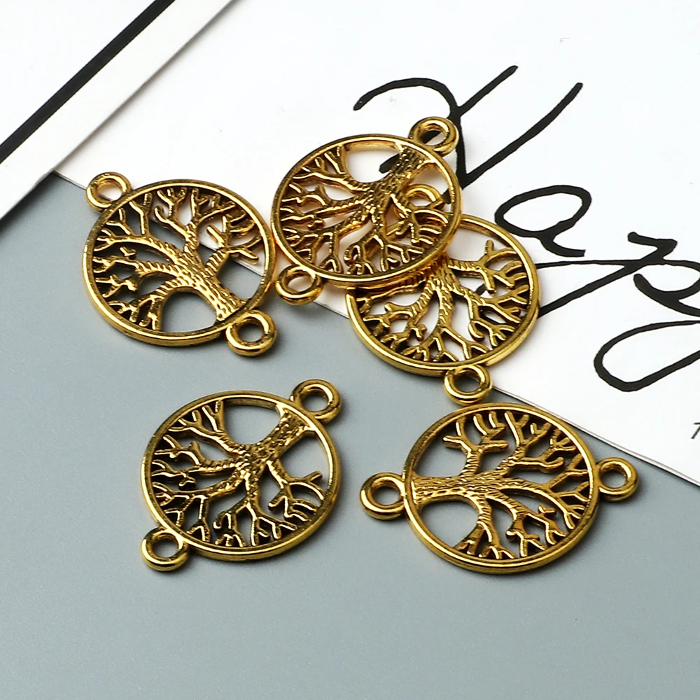 Tree Of Life Pendant Round Hollow DIY Vintage Silver Color Metal Bracelet Neacklace Charm Making Fashion Jewelry Accessorie Gift