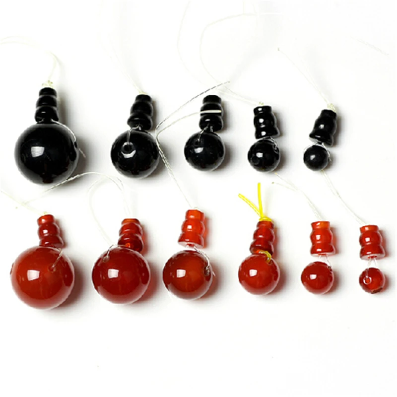 2 Set/Lot 6-10mm Natural Red/Black Beads 3 Hole Buddha Head Guru Spacer Bead for DIY Craft Handmade Gems Stone Bracelet Necklace