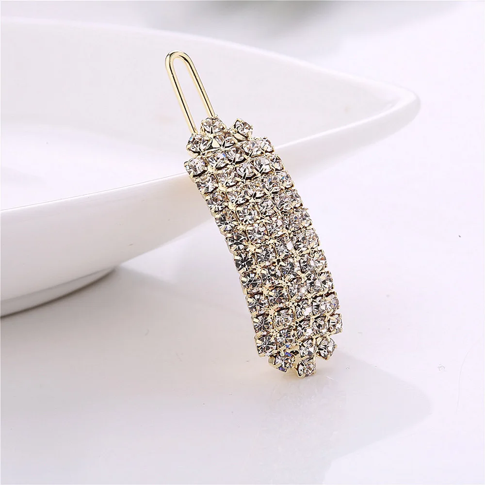 Fashion Crystal Pearl Hair Clip Women Elegant Korean Design Snap Barrette Stick Gold/Silver Metal Alloy Hairpin