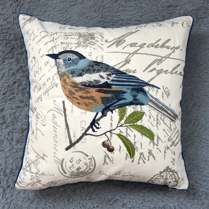 Home Decor Emboridered Cushion Cover Country bird Suqare Embroidery Pillow Cover 45x45cm