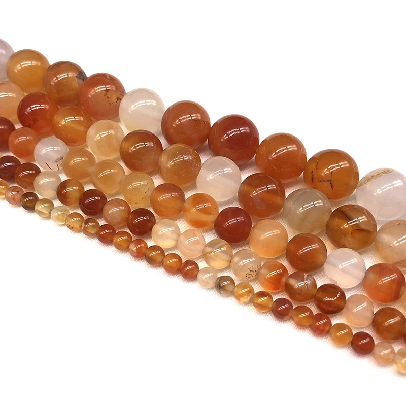 Natural Stone Orange Red Carnelian Agates Round Loose Bead 4 6 8 10 12MM Diy Bracelet Charm Beads For Jewelry Making Wholesale