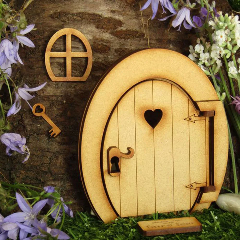 Gift Vintage Decoration Wood Ornament Micro Landscape Dollhouse Garden Miniature Fairy Elf Door Wooden Craft