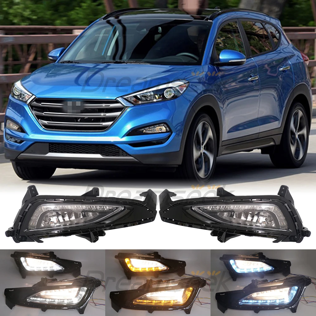 3 Color LED DRL for Hyundai IX35 Tucson 2015 2016 2017 2018 Daytime Running Light with Dynamic Sequential Turn Signal