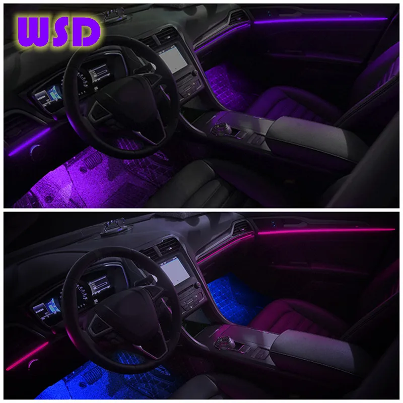 Car atmosphere light suitable for Ford Edge, 64-color LED interior modification, door trim light, colorful atmosphere