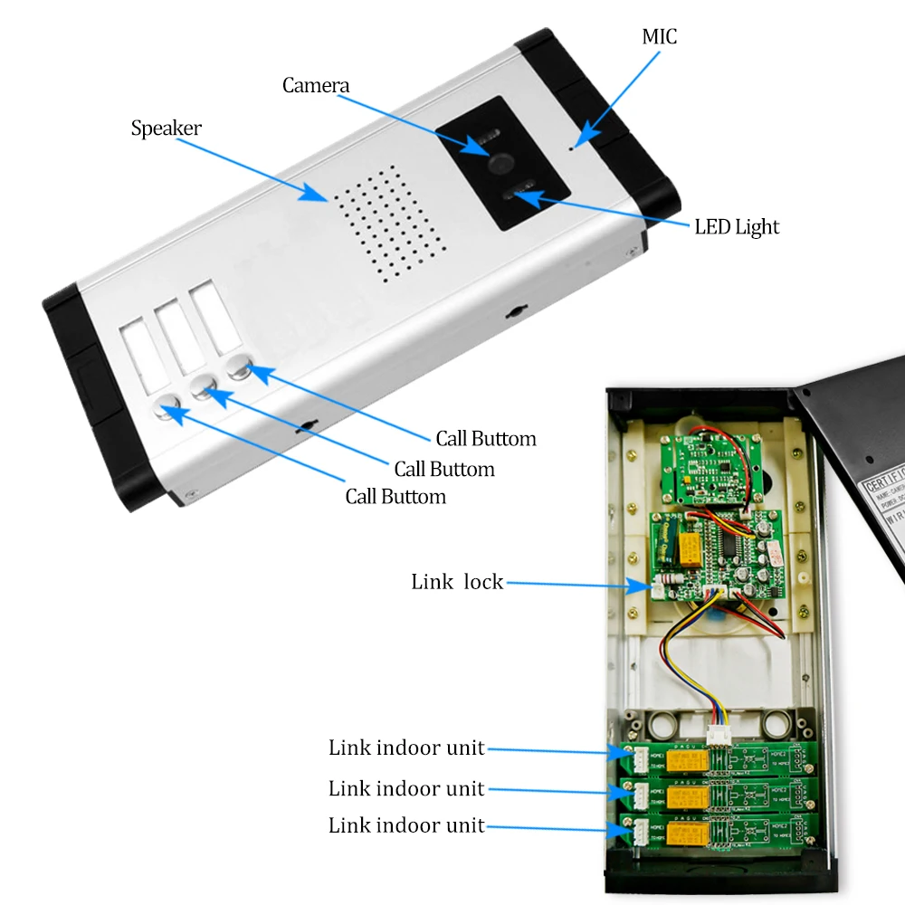 700TVL Outdoor Unit Met Dual-Weg Intercom En Led Licht Voor Appartementen Meer Veiliger-2/3/ 4/6 Knoppen