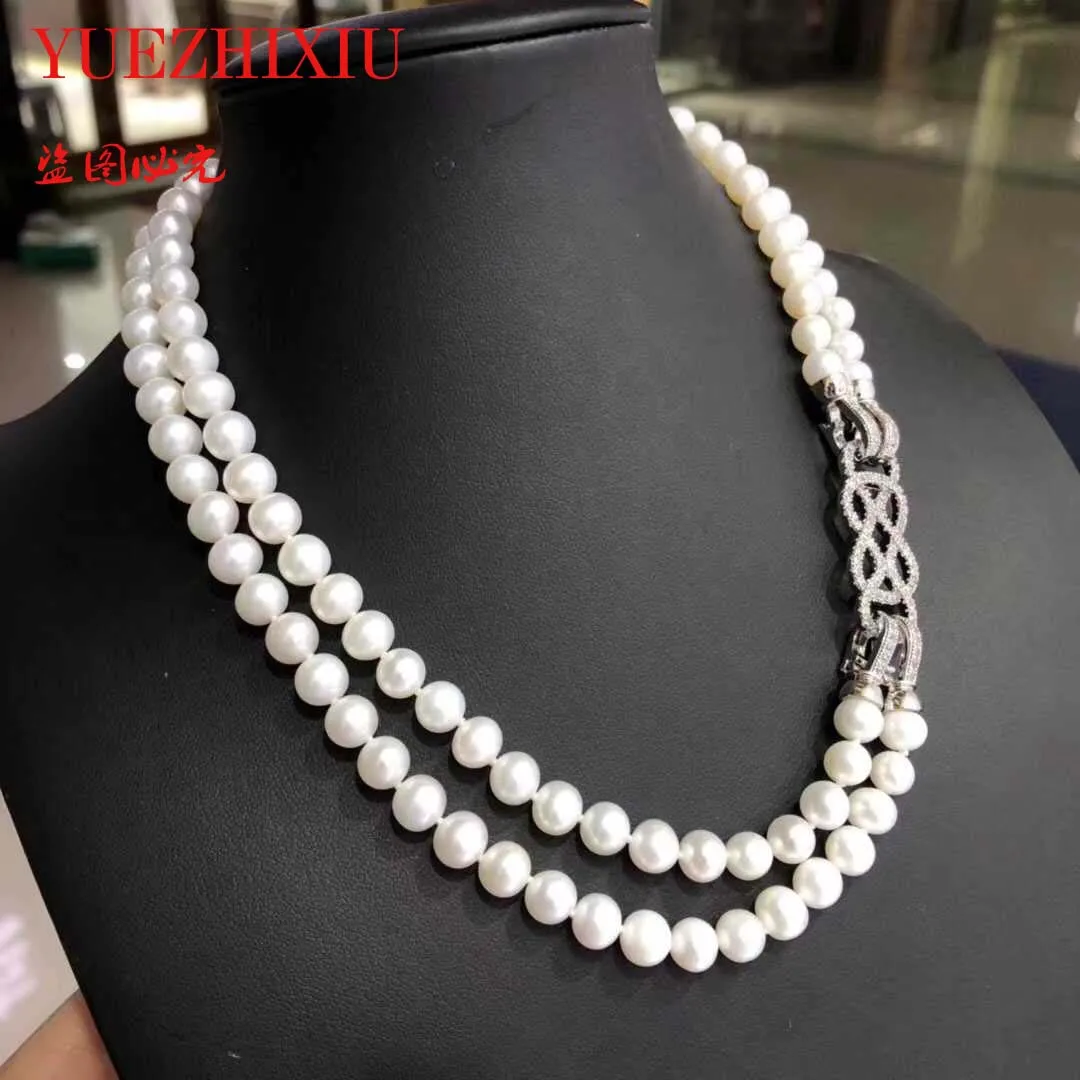 Hot sell 17-18inch 8-9mm white natural freshwater pearl necklace long chain fine jewelry