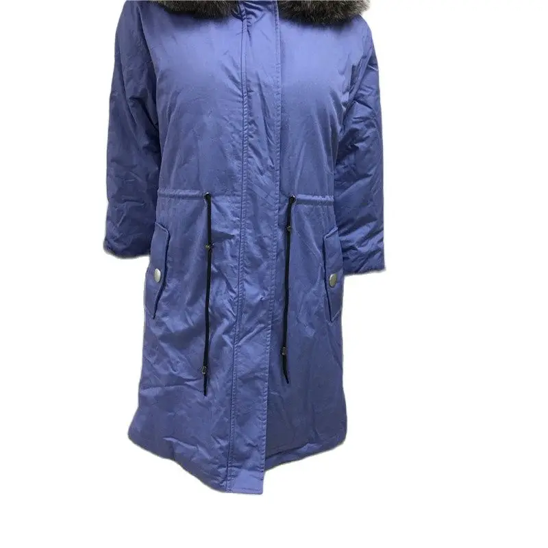 Nouveau Bleu Femmes Manteau Argent Fourrure De Renard Veste Noble Femmes Y-Avec Hoodies Fermeture Éclair S-4XL