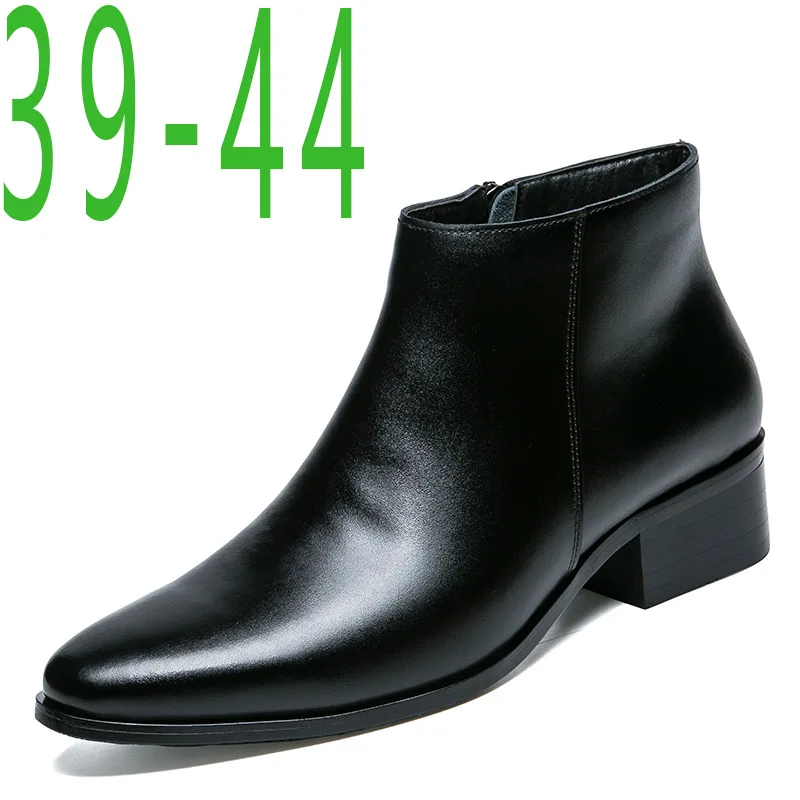 Men Chelsea Boots Genuine Leather Botas Wedding Dress Shoes for Male Formal Business Ankle Boot Winter Warm Black