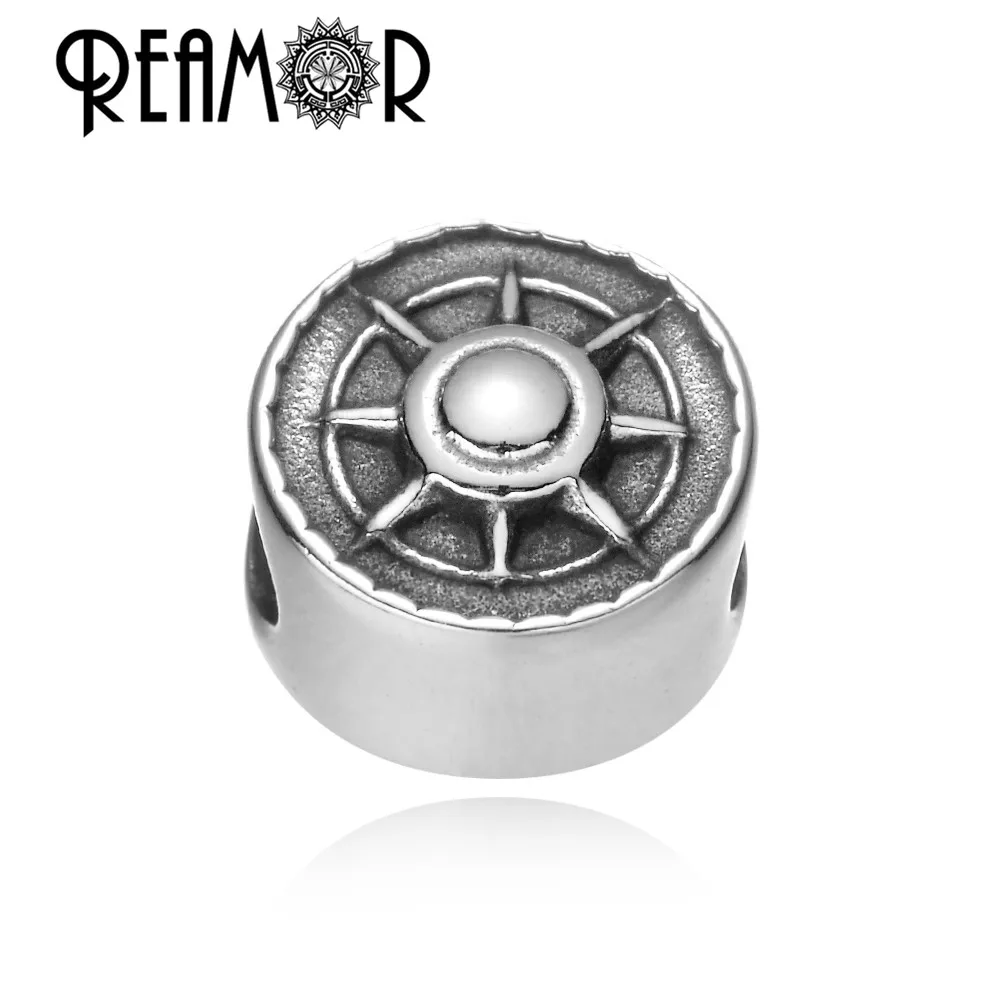 REAMOR 316L Stainless steel European style Big hole beads Taiji Cross Yoga OM Round beads for bracelet jewelry making