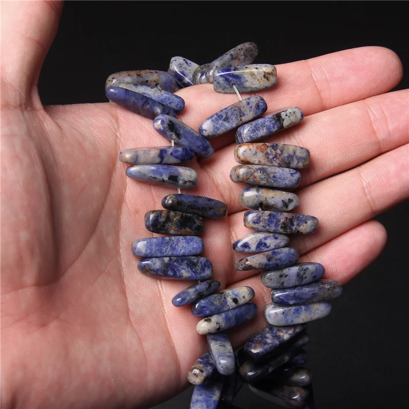 Natural Blue Sodalite Jaspers 10-24mm Irregular Teeth Shape Loose Spacer Stick Beads For Jewelry Making DIY Gothic Men Necklace