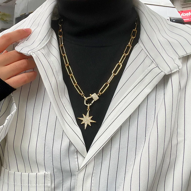 New Design Personalized Thick Chain Gold-plated Crystal Cubic Zirconia Awn Star Pendant Necklace For Men And Women Jewelry Gift