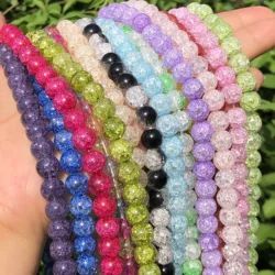 Natural Snow White Cracked Quartz Multicolor Crystal Glass Beads Round Spacer Loose Beads For Jewelry Making DIY Bracelet Earing