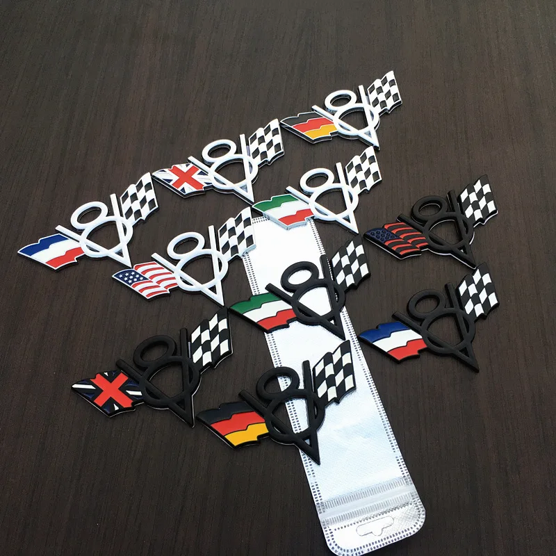 

1 Pcs 3D V8 US France Germany Italy United Kingdom flags Moto Car Stickers Emblem Badge Car Styling for Bmw Audi Toyota