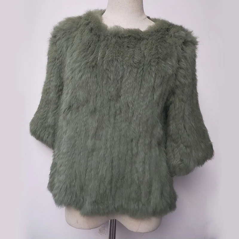 Jersey de piel de conejo Natural para mujer, abrigo de media manga, Chaqueta de punto de piel auténtica cálida para invierno