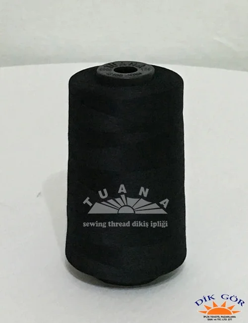 120 number Black Polyester Sewing Thread 100 Polyester Sewing İpliğidir. Plastic spool 5000 yards as being wrapped.