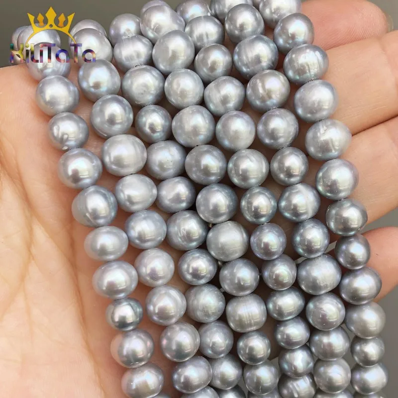 7-8mm Natural Grey Freshwater Pearls Round Beads Loose Spacer Beads For Jewelry Making DIY Bracelet Necklace 15inches Strands