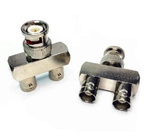 1pc bnc macho plug para 2 x bnc jack fêmea y grãos adaptador conector 3 vias adaptador de bronze