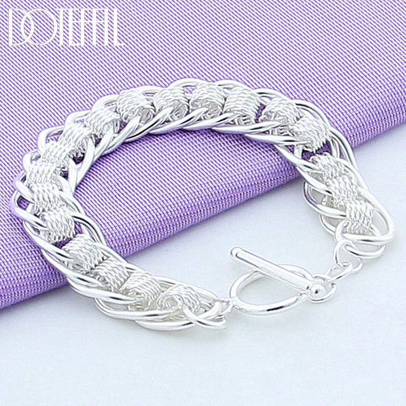 DOTEFFIL 925 Sterling Silver 18K Gold Multi-Turn Multi-Ring Bracelet For Women Fashion Charm Wedding Engagement Party Jewelry