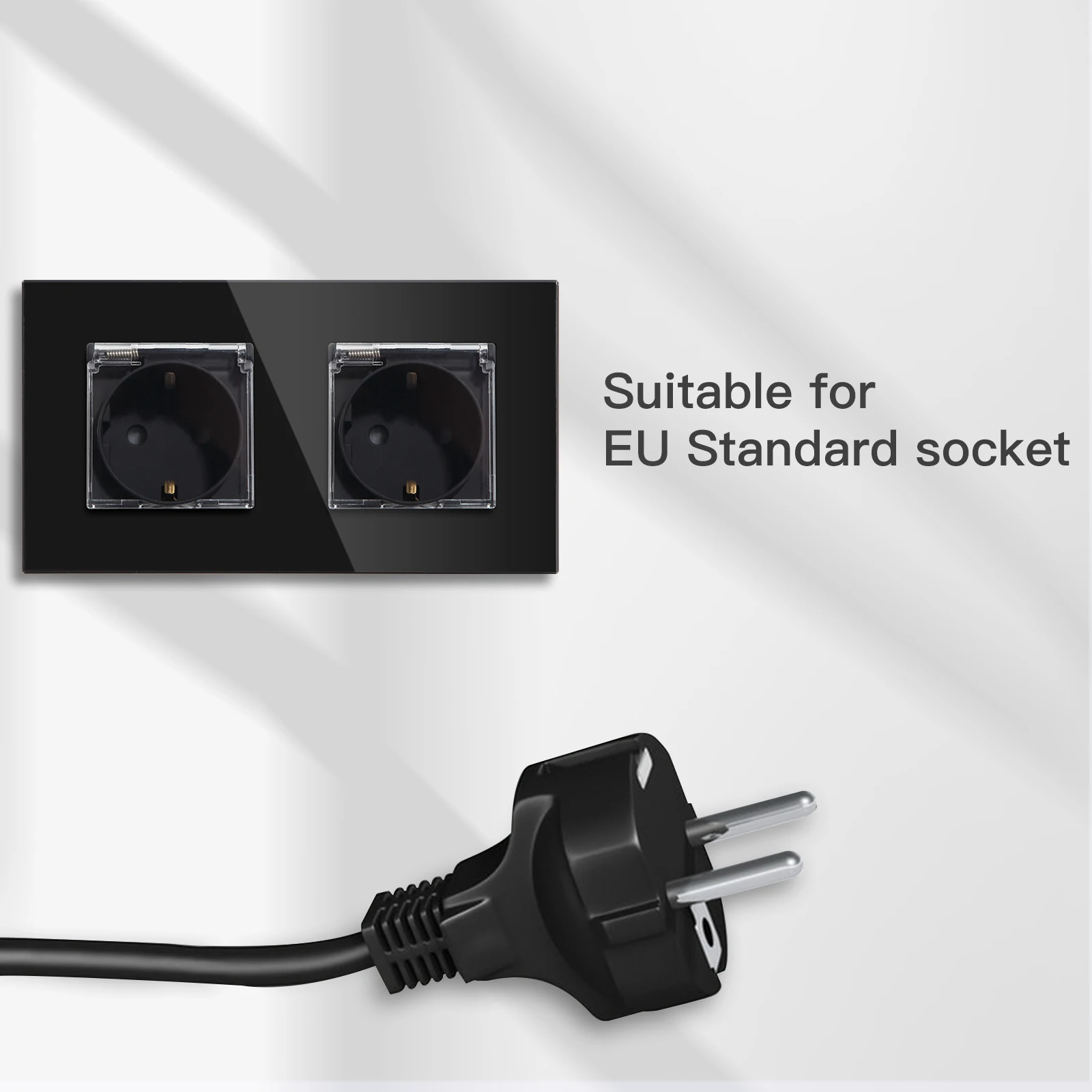 BSEED Waterproof Double Socket EU Standard Wall Socket 16A White Black Gloden Crystal Glass Panel Wall Socket 110V-250V